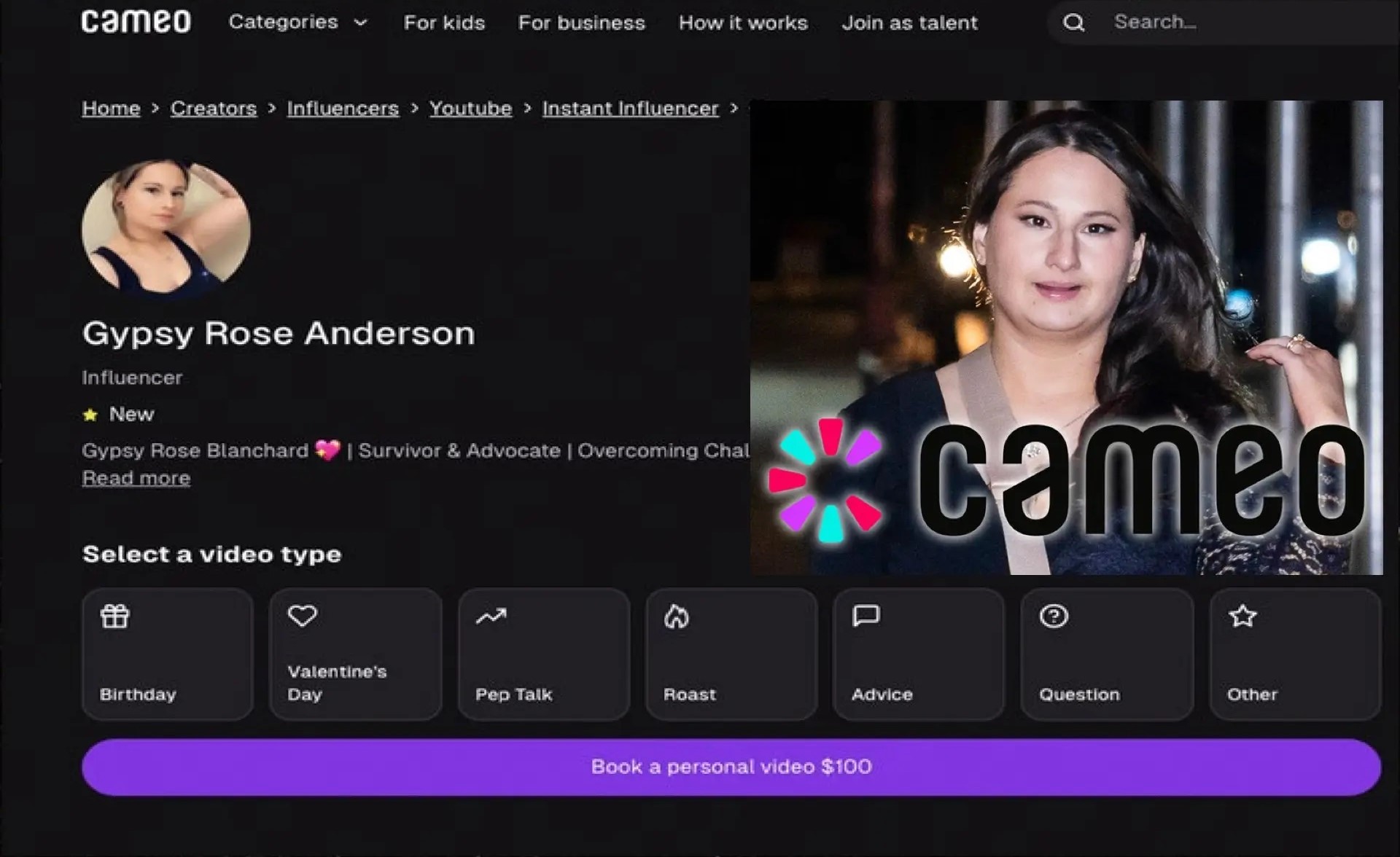 Gypsy Rose Blanchard Offers Personalized Videos On Cameo For $100