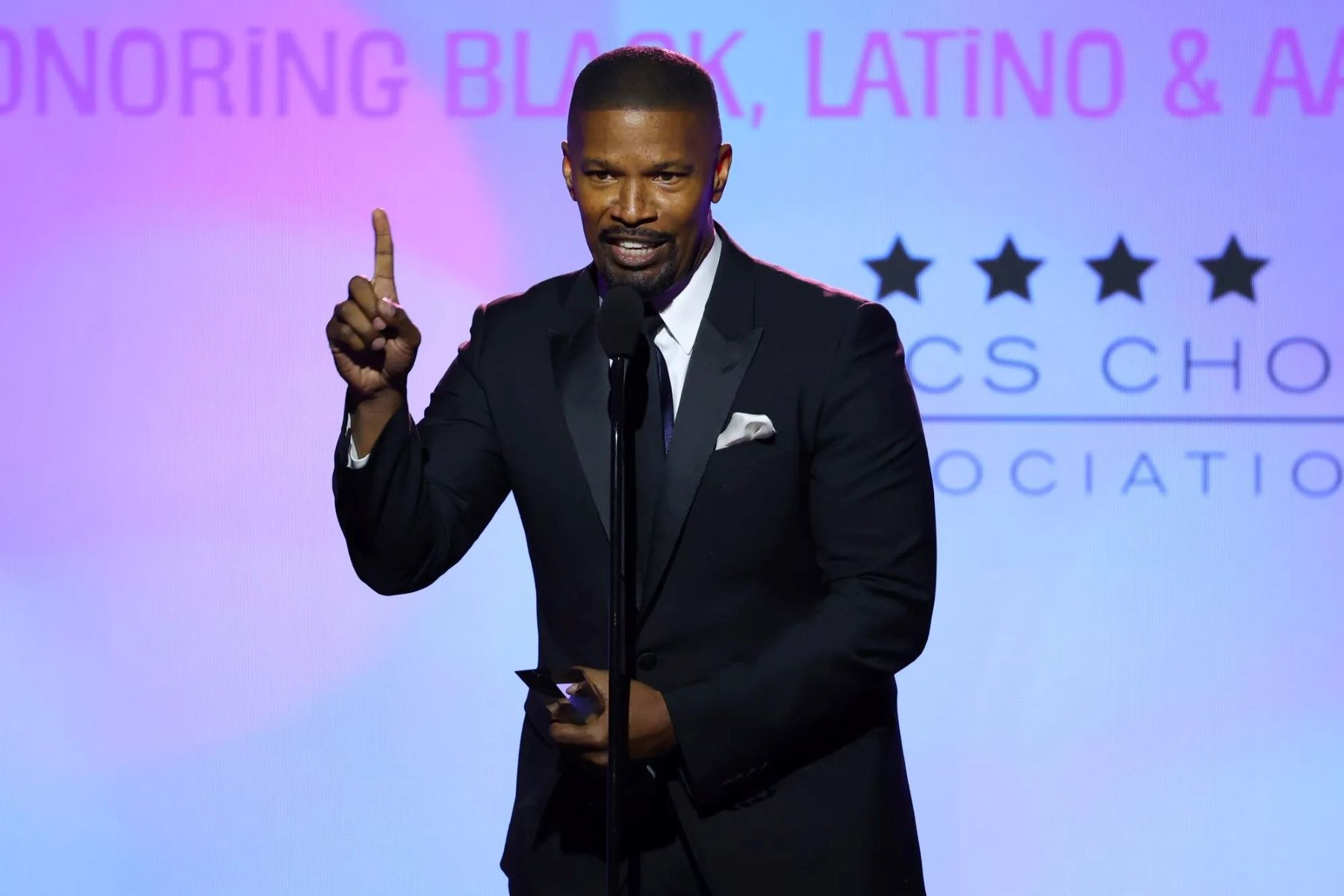 Jamie Foxx Vows To Share Details Of Health Scare During AAFCA Acceptance Speech